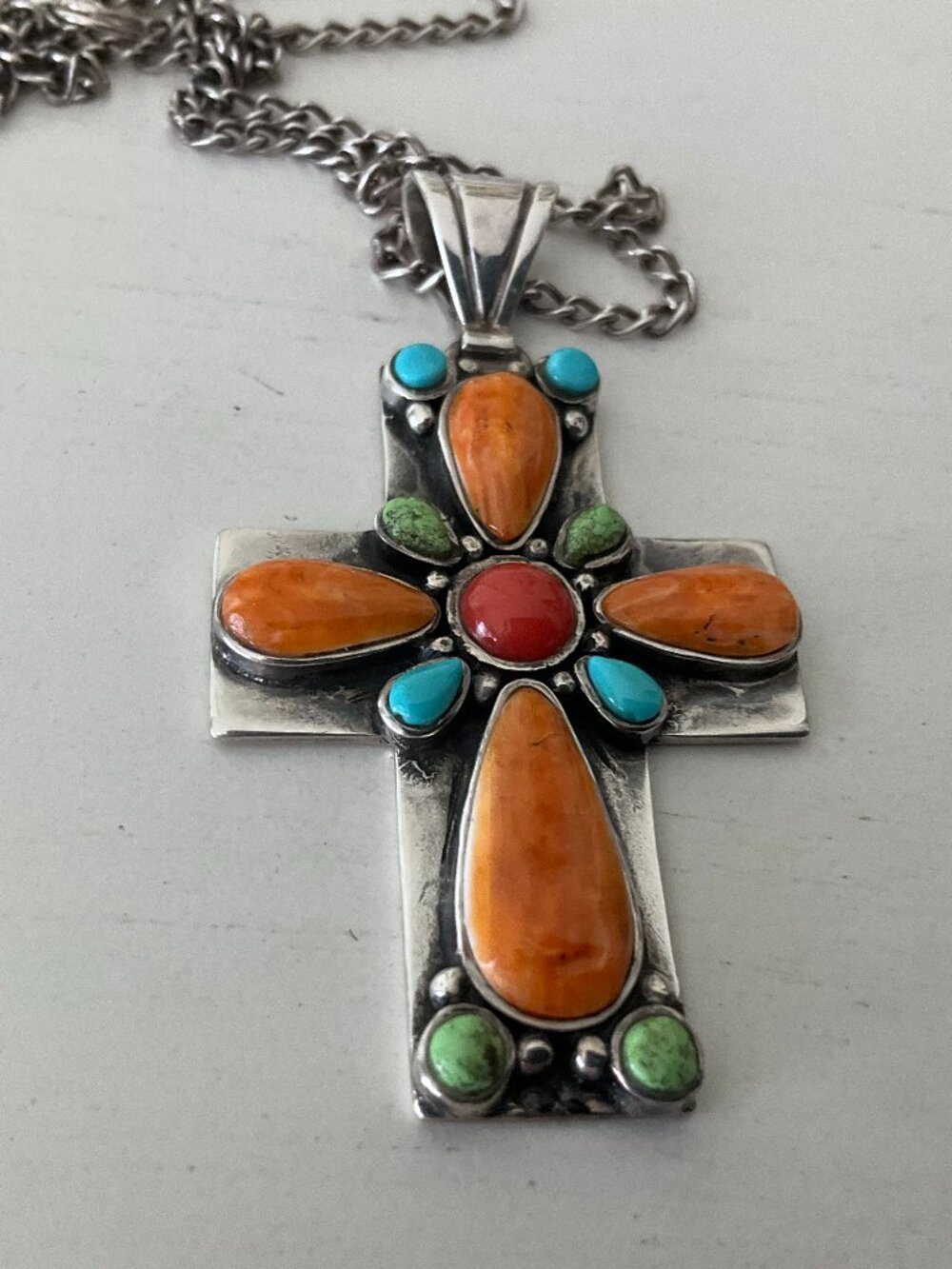 Vintage Native American 925 silver cross and chain